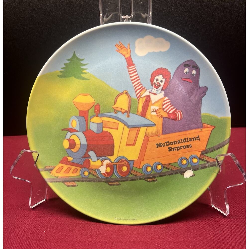 VTG 1985 McDonalds Plastic Plate McDonaldland Express Ronald & Grimance on Train